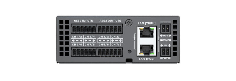 QSC QIO-AES8x8 Q-SYS peripheral providing 8 channels of AES3 digital audio input and output