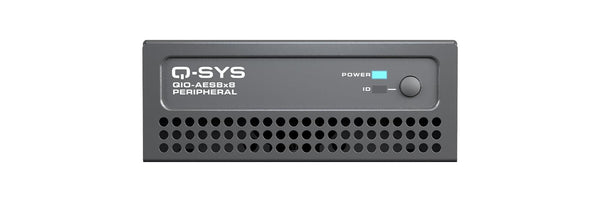 QSC QIO-AES8x8 Q-SYS peripheral providing 8 channels of AES3 digital audio input and output