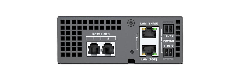 QSC QIO-TEL2 Q-SYS peripheral providing 2 RJ11 connectors to interface with analog telephony (POTS or PSTN) systems