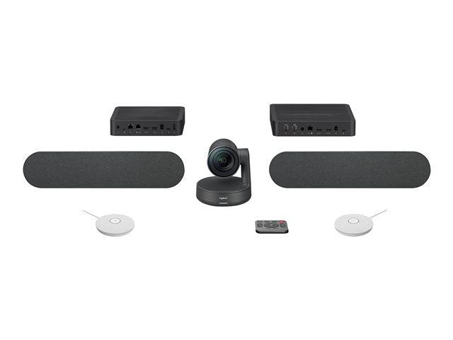 Logitech Rally Plus UHD 4K conference Solution including two speakers and two mic pods for Large Rooms (White Mic Pods)- 960-001398