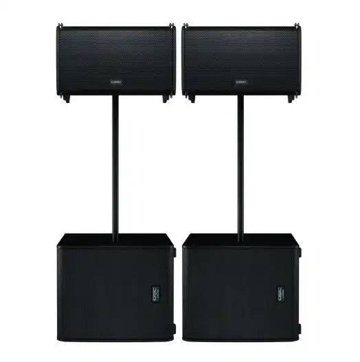 QSC LA112 2,400W 12-inch Active Line Array Speaker and LS118 4000W 18 inch Powered Subwoofer Pole Mount System