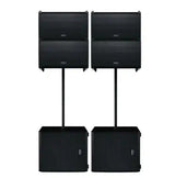 QSC Dual LA112 2,400W 12-inch Active Line Array Speakers and LS118 4000W 18 inch Powered Subwoofer Pole Mount System