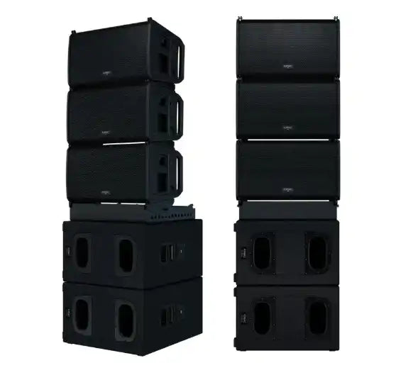 QSC Triple LA112 2,400W 12-inch Active Line Array Speaker and Dual KS212C Cardioid 3600W Dual 12 inch Powered Subwoofer Ground Stack System