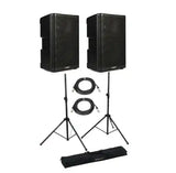 QSC CP12 Powered Speaker Pair with Stands and Cables - Bundle