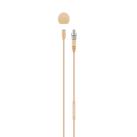 Sennheiser MKE Essential omni lavalier microphone (omnidirectional condenser) with 1.6m cable, beige, for 2000/5000/6000/9000 Series, 3-Pin connector. Includes MZQ 02 mic clamp and SL MZW 1 foam windscreen Microphones Sennheiser