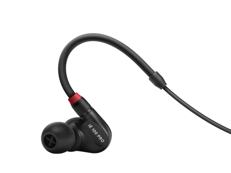 Sennheiser IE 100 PRO In-ear monitoring headphones, 10mm dynamic transducer, black. Includes 1.3m straight cable with 3.5mm jack, soft pouch, silicone ear adapters (S/M/L), foam ear adapters (M), 6.3mm adapter and cleaning tool In-Ear Monitors Sennheiser