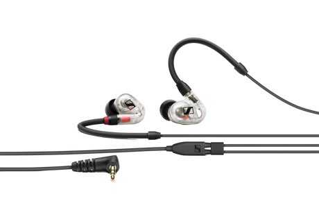 Sennheiser IE 100 PRO In-ear monitoring headphones, 10mm dynamic transducer, clear. Includes 1.3m straight cable with 3.5mm jack, soft pouch, silicone ear adapters (S/M/L), foam ear adapters (M), 6.3mm adapter and cleaning tool In-Ear Monitors Sennheiser