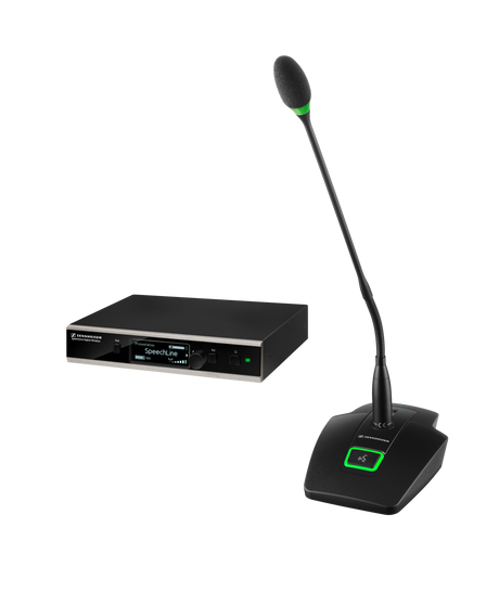 Sennheiser SL Wireless table mic set with SL Tablestand 153-S DW, MEG 14-40-L-II B gooseneck with LED light ring, BA 40 battery, SL Rack Receiver DW, power supply and rackmount kit Table Microphone Sennheiser