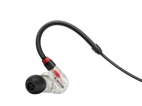 Sennheiser IE 100 PRO In-ear monitoring headphones, 10mm dynamic transducer, clear. Includes 1.3m straight cable with 3.5mm jack, soft pouch, silicone ear adapters (S/M/L), foam ear adapters (M), 6.3mm adapter and cleaning tool In-Ear Monitors Sennheiser