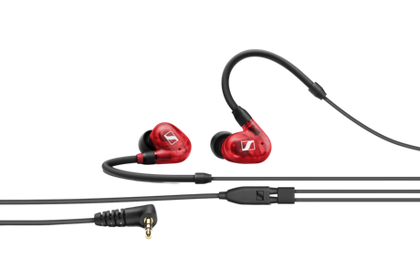 Sennheiser IE 100 PRO In-ear monitoring headphones, 10mm dynamic transducer, red. Includes 1.3m straight cable with 3.5mm jack, soft pouch, silicone ear adapters (S/M/L), foam ear adapters (M), 6.3mm adapter and cleaning tool In-Ear Monitors Sennheiser