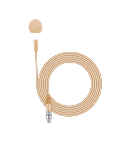 Sennheiser MKE Essential omni lavalier microphone (omnidirectional condenser) with 1.6m cable, beige, for 2000/5000/6000/9000 Series, 3-Pin connector. Includes MZQ 02 mic clamp and SL MZW 1 foam windscreen Microphones Sennheiser