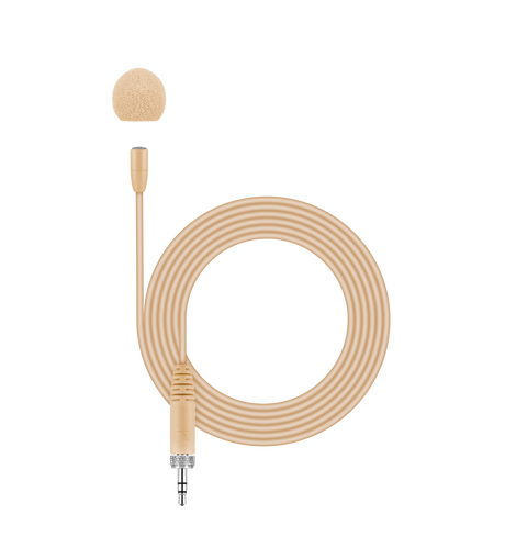 Sennheiser MKE Essential omni lavalier microphone (omnidirectional condenser) with 1.6m cable, beige, for XS Wireless and evolution wireless, 3.5mm jack. Includes MZQ 02 mic clamp and SL MZW 1 foam windscreen Microphones Sennheiser