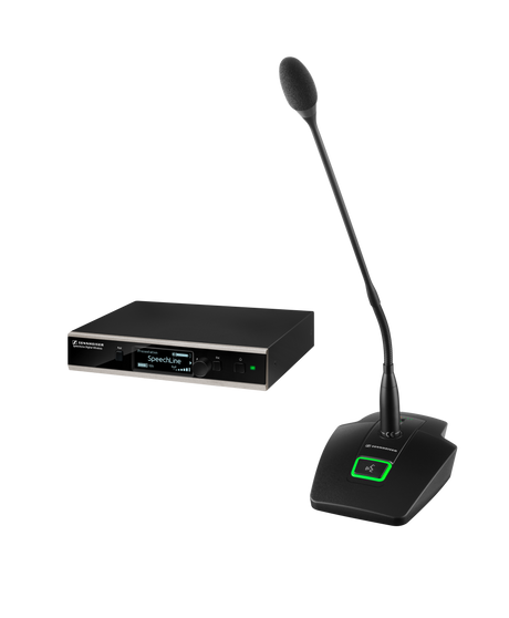 Sennheiser SL Wireless table mic set with SL Tablestand 133-S DW, MEG 14-40 B gooseneck microphone, BA 40 battery, SL Rack Receiver DW, power supply and rackmount kit Table Microphone Sennheiser