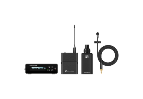 Sennheiser Portable digital wireless set. Includes EW-DP EK receiver, EW-D SK bodypack transmitter, ME 2 lavalier, EW-D SKP plug-on transmitter, mounting kit, batteries, cables, frequency range: R4-9 (552-608 MHz) Microphone Accessories Sennheiser