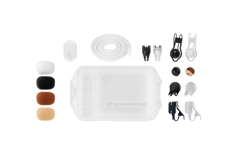 Sennheiser MKE 1 Accessory Kit with MZQ1 mini clips, MZQ10 mini-clamps, ZH1 pin mounts, MZM1 magnetic mounts, MZW01 windshield baskets (black and beige), MZW02 foam windshields and plastic case Microphone Accessories Sennheiser