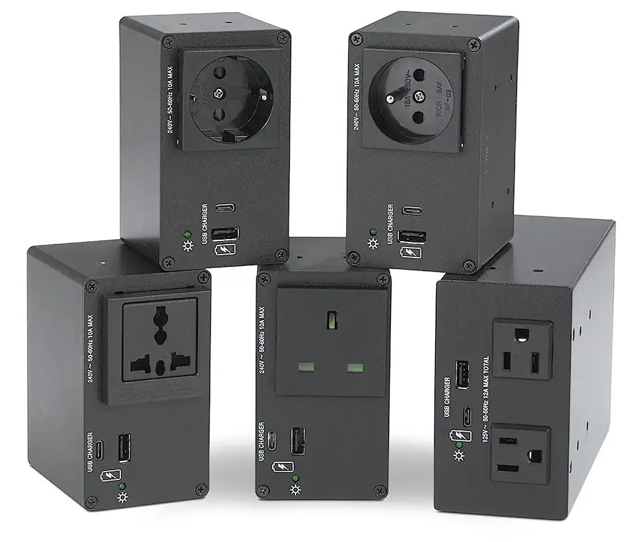 Extron Cable Cubby 1402 Black - 4 US AC, 12 A Breaker, 4 Outlets Under
