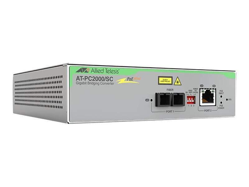 Allied Telesis AT-PC2000/SC-960 TAA 10/100/1000T-1000SX/SC POE+ MEDIA & RATE CONVERTER UNIV PSU - Creation Networks
