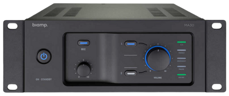 Biamp Commercial MA30 9.5-inch mixing amplifier 30W, 70/100V, with 1 mic/line input, 2 stereo line inputs - 911.0661.900 Audio Amplifiers Biamp