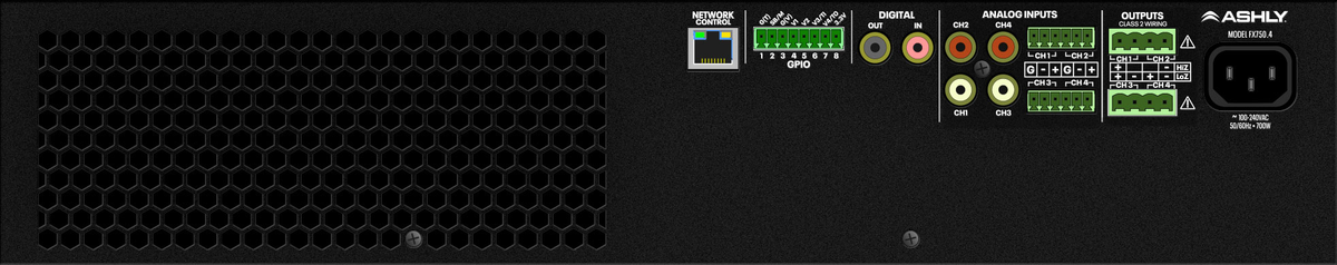 ASHLY FX750.4 4-Channel Power Amplifier with DSP 4 x 750W @ 2/4 Ohms, 375W @ 8 Ohms 2 x 1500W BR @ 70V Amplifiers Ashly