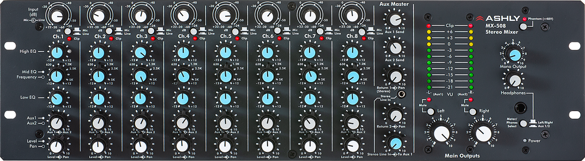 ASHLY MX-508 Analog Mixer 8 Input Stereo with EQ & Sends, 3U Audio Mixers Ashly