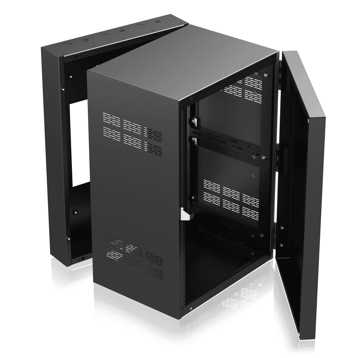 Atlas Sound 316-15 19 inch Wide Opening Stand-Alone Wall Cabinet with Adjustable Rails, 15 inch D Center Section - 16 RU - Creation Networks