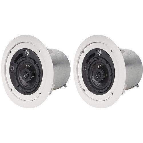 Atlas Sound FAP42T-UL2043 4" Shallow Mount Coaxial In-Ceiling Speaker with 16-Watt 70/100V Transformer and UL2043 Certification (Pair, White) - Creation Networks