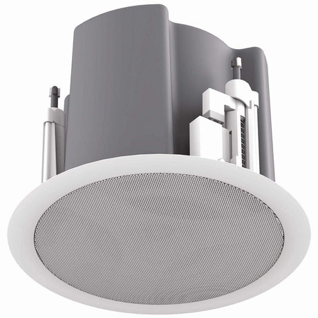 Atlas Sound FAP43T-WEGS 4.5" Coaxial In-Ceiling Speaker with 32-Watt 70V/100V Transformer, Ported Enclosure, Safety First Mounting System, and Square White Edgeless Grille (Pair, White) - Creation Networks