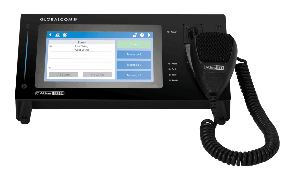 Atlas Sound IPCSDTOUCH-H GLOBALCOM®.IP Touch Screen Digital Communication Station with Dante® Message Channels and Handheld Mic - Creation Networks