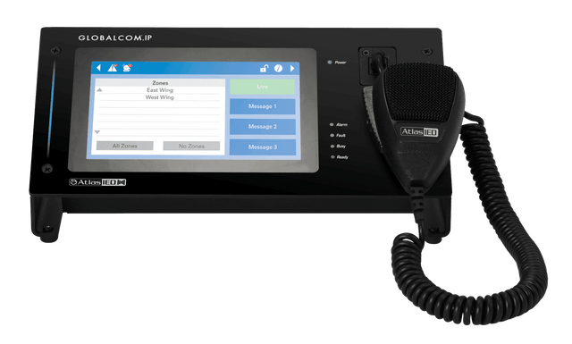 Atlas Sound IPCSDTOUCH-H GLOBALCOM®.IP Touch Screen Digital Communication Station with Dante® Message Channels and Handheld Mic - Creation Networks