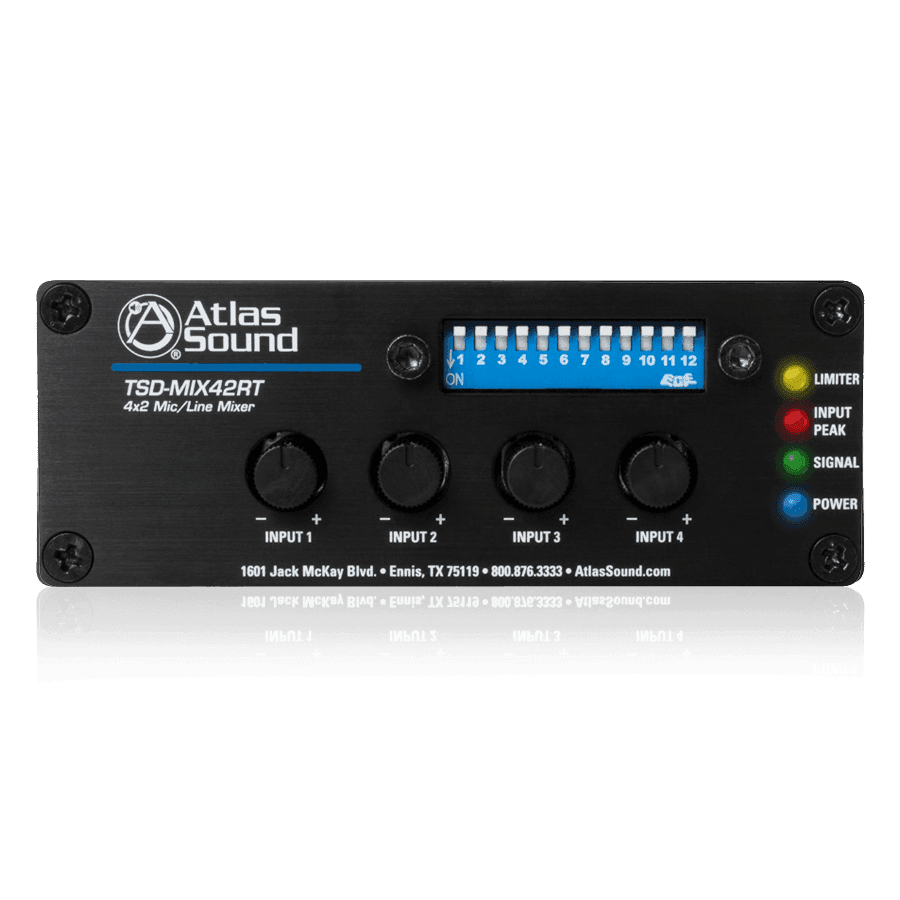 Atlas Sound MIX42RT 4x2 Mic/Line Mixer with Priority Sense and Remote Control - Creation Networks