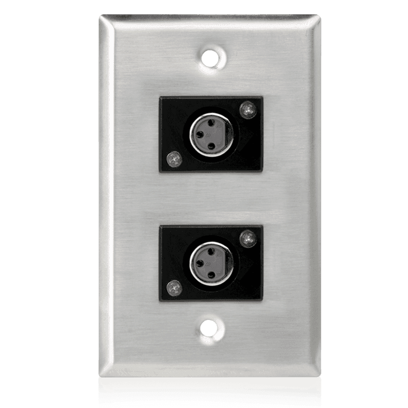 Atlas Sound SG-XLR-F2 Single Gang Stainless Steel Plate with (2) Female 3 Pin XLR - Creation Networks