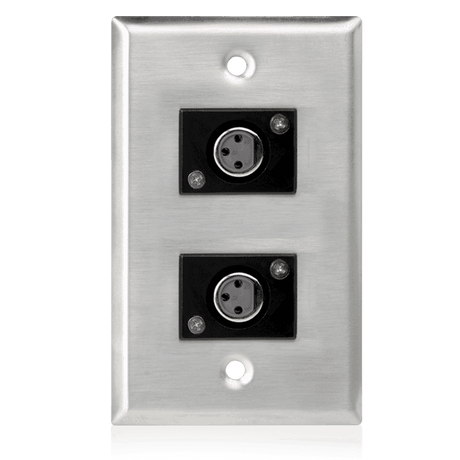 Atlas Sound SG-XLR-F2 Single Gang Stainless Steel Plate with (2) Female 3 Pin XLR - Creation Networks