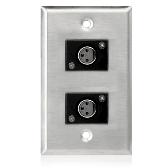 Atlas Sound SG-XLR-F2 Single Gang Stainless Steel Plate with (2) Female 3 Pin XLR - Creation Networks