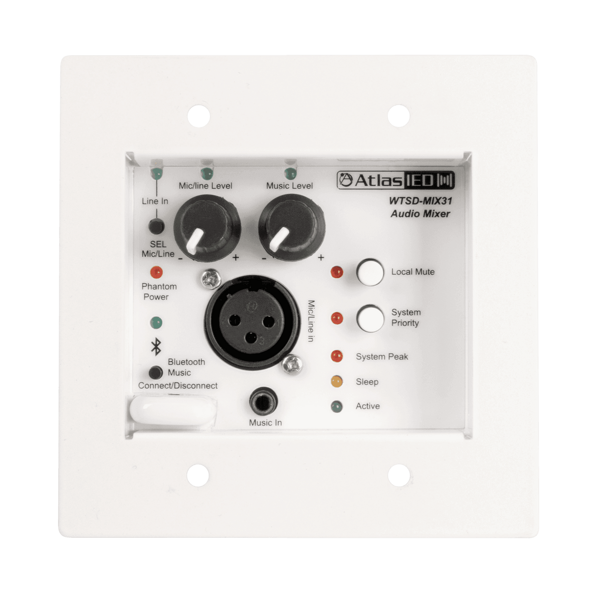 Atlas Sound WTSD-MIX31K Indoor/Outdoor Analog Wall 3x1 Mic/Line/BT/AUX Mixer W/Optional Dante® Audio Network Interface - Creation Networks