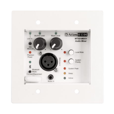 Atlas Sound WTSD-MIX31K Indoor/Outdoor Analog Wall 3x1 Mic/Line/BT/AUX Mixer W/Optional Dante® Audio Network Interface - Creation Networks