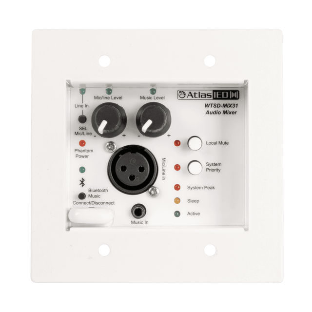 Atlas Sound WTSD-MIX31K Indoor/Outdoor Analog Wall 3x1 Mic/Line/BT/AUX Mixer W/Optional Dante® Audio Network Interface - Creation Networks