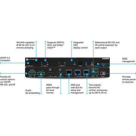 Atlona 2-Output 4K HDR HDMI to HDBaseT Distribution Amplifier - AT-HDR-CAT-2 - Creation Networks