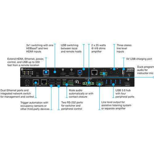Atlona 3x1 Video switcher w/ Audio Mixer & Amplifier w/HDBT Input - AT-OME-CS31-SA-HDBT - Creation Networks
