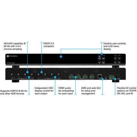 Atlona 4K HDR 4x4 HDMI Matrix Switcher - AT-HDR-H2H-44MA - Creation Networks