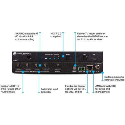 Atlona 4K HDR Four-Input HDMI Switcher with Auto-Switching - AT-JUNO-451 - Creation Networks