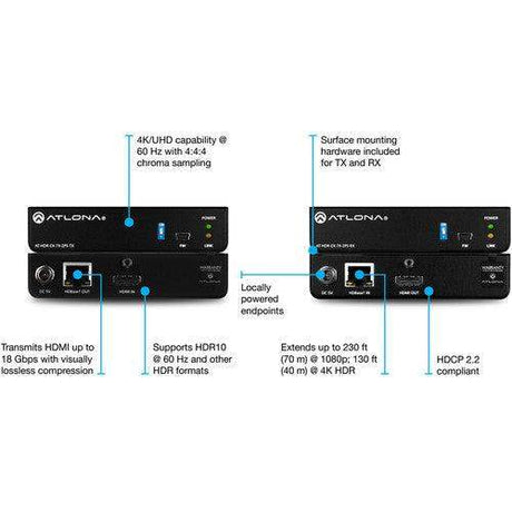 Atlona 4K HDR HDMI over HDBaseT Transmitter & Receiver Kit - AT-HDR-EX-70-2PS - Creation Networks