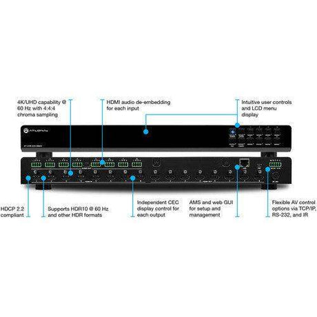 Atlona 8x8 4K/UHD HDMI Matrix Switcher - AT-HDR-H2H-88MA - Creation Networks