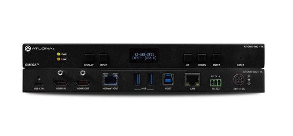 Atlona AT-OME-SW21-TX HDBaseT Transmitter with USB-C and HDMI Inputs P ...