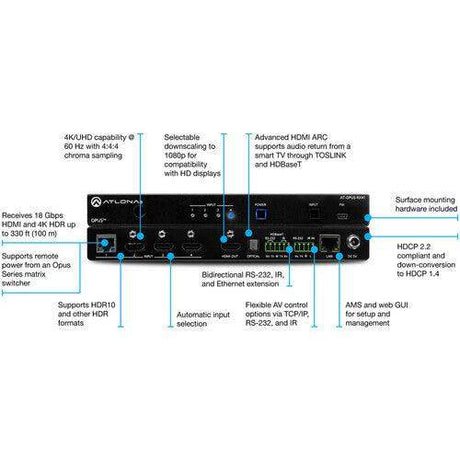 Atlona Four-Input 4K HDR Switcher with HDMI and HDBaseT Inputs - AT-OPUS-RX41 - Creation Networks