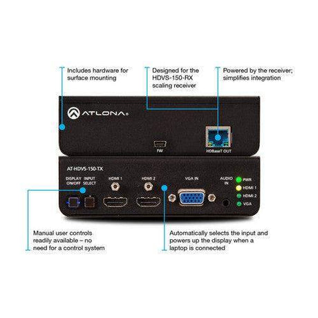Atlona HDBaseT TX/RX with Three-Input Switcher and HD Scaler Kit - AT-HDVS-150-KIT - Creation Networks