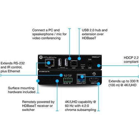 Atlona Omega 4K/UHD HDMI/USB over HDBaseT Transmitter (330') - AT-OME-EX-TX - Creation Networks
