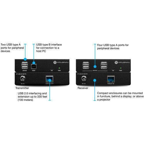 Atlona USB 2.0 Extender Kit over Category Cable, up to 100 meters - AT-USB-EX100-KIT - Creation Networks