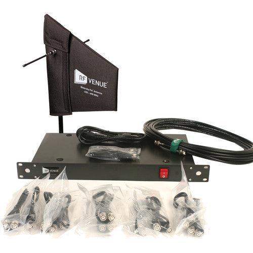 Audio-Technica DFINDISTRO4 RF Venue 4-Channel Antenna Distributor with Cloth-Covered Diversity Fin Antenna and Cables Bundle - Creation Networks