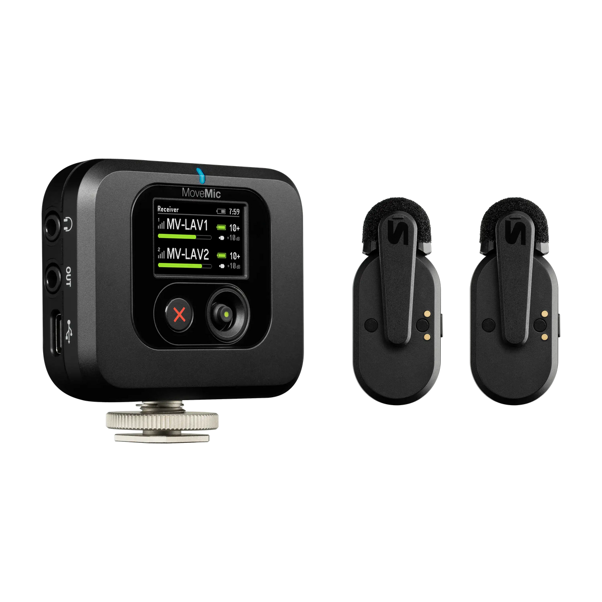 Shure MV-TWO-KIT-Z7 MoveMic Two Receiver Kit Two-Channel Wireless Lavalier Microphone System With Receiver for Mobile Devices and Cameras