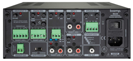 Biamp Commercial MA30 9.5-inch mixing amplifier 30W, 70/100V, with 1 mic/line input, 2 stereo line inputs - 911.0661.900 Audio Amplifiers Biamp